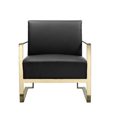 Milo 27.5x22 Wide Lounge Chair Willa Arlo Interiors Upholstery Color: Black Faux Leather, Leg Color: Gold TXG8_R8ATY01