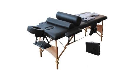 84 Massage Table Bed Portable Spa Bed Heigh Adjustable 2 Fold Wooden Frame in Black RYO2_Q2VOU69