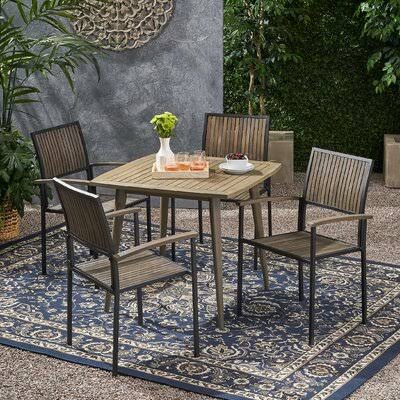 Harty Outdoor 5 Piece Dining Set Union Rustic Color: Gray HRV4_Q1QSS27