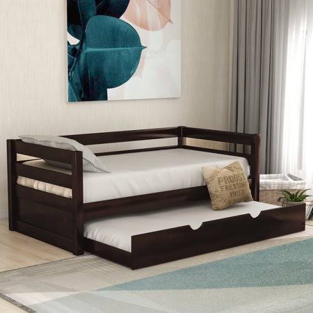 Euroco Solid Wood Daybed with Trundle, Twin, Brown NPN8_O0QUM01