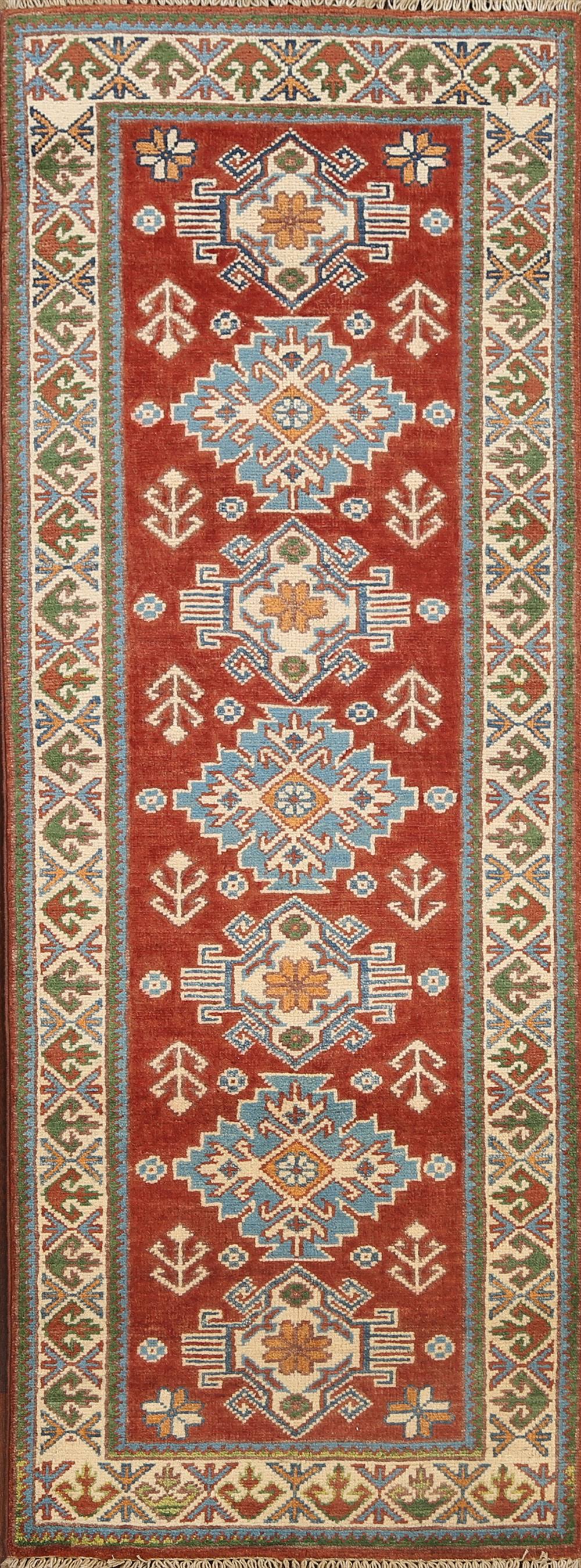 Geometric Kazak Oriental Runner Rug Wool Handmade Traditional Carpet 2x6, Red YIM7_E4GOS88