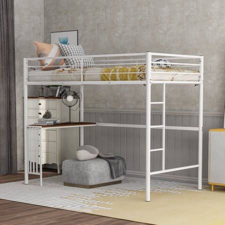 Metal Twin Loft Bed with Desk, Bunk Bed with Desk, Ladder and Guardrails, Space-Saving Loft Bed for Kids, Boys  Girls, Mult WOB8_C3WEU08