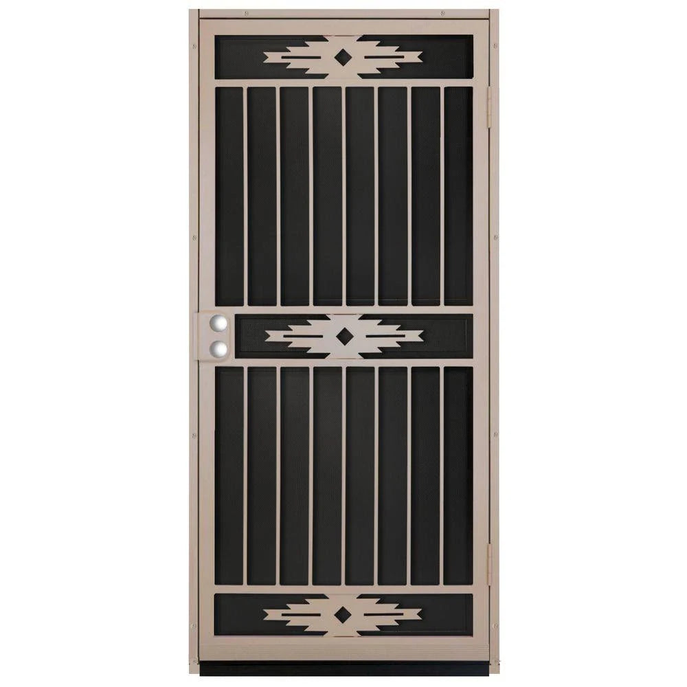 Unique Home Designs 36 in. x 80 in. Pima Tan Surface Mount Outswing Steel Security Door with Black Perforated Aluminum Screen GAZ4_K8ACQ80