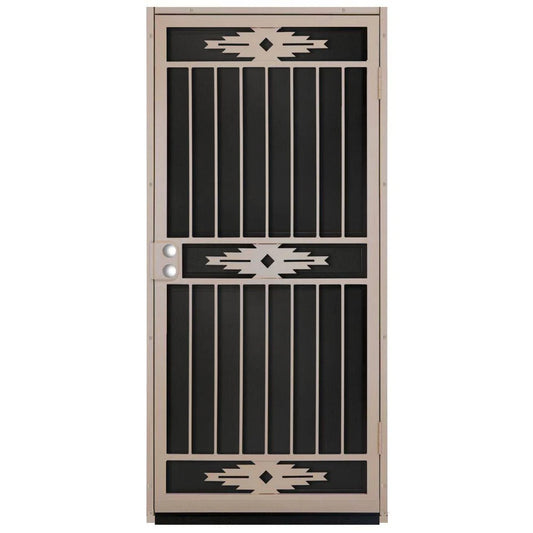 Unique Home Designs 36 in. x 80 in. Pima Tan Surface Mount Outswing Steel Security Door with Black Perforated Aluminum Screen GAZ4_K8ACQ80