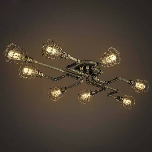 SUSUO Retro Steampunk Pipe Chandelier Semi Flush Ceiling Light Pendant Lamp Metal Cage ROY2_L1MZO30