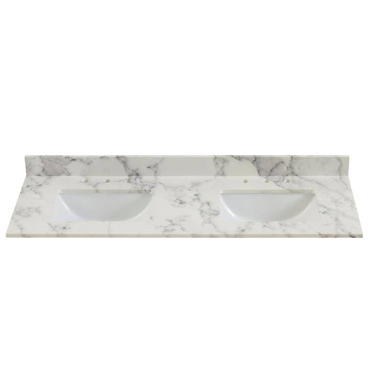 Home Decorators Collection 61 in. W x 22 in. D Engineered Marble Double Trough Basin Vanity Top in Calacutta with White Basins 6 XWE5_T9UDG25