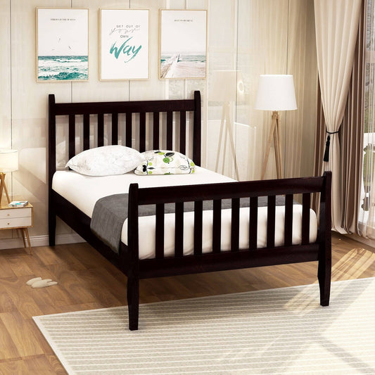 Twin Espresso Wood Platform Bed with Headboard BUQ1_J0ULD26