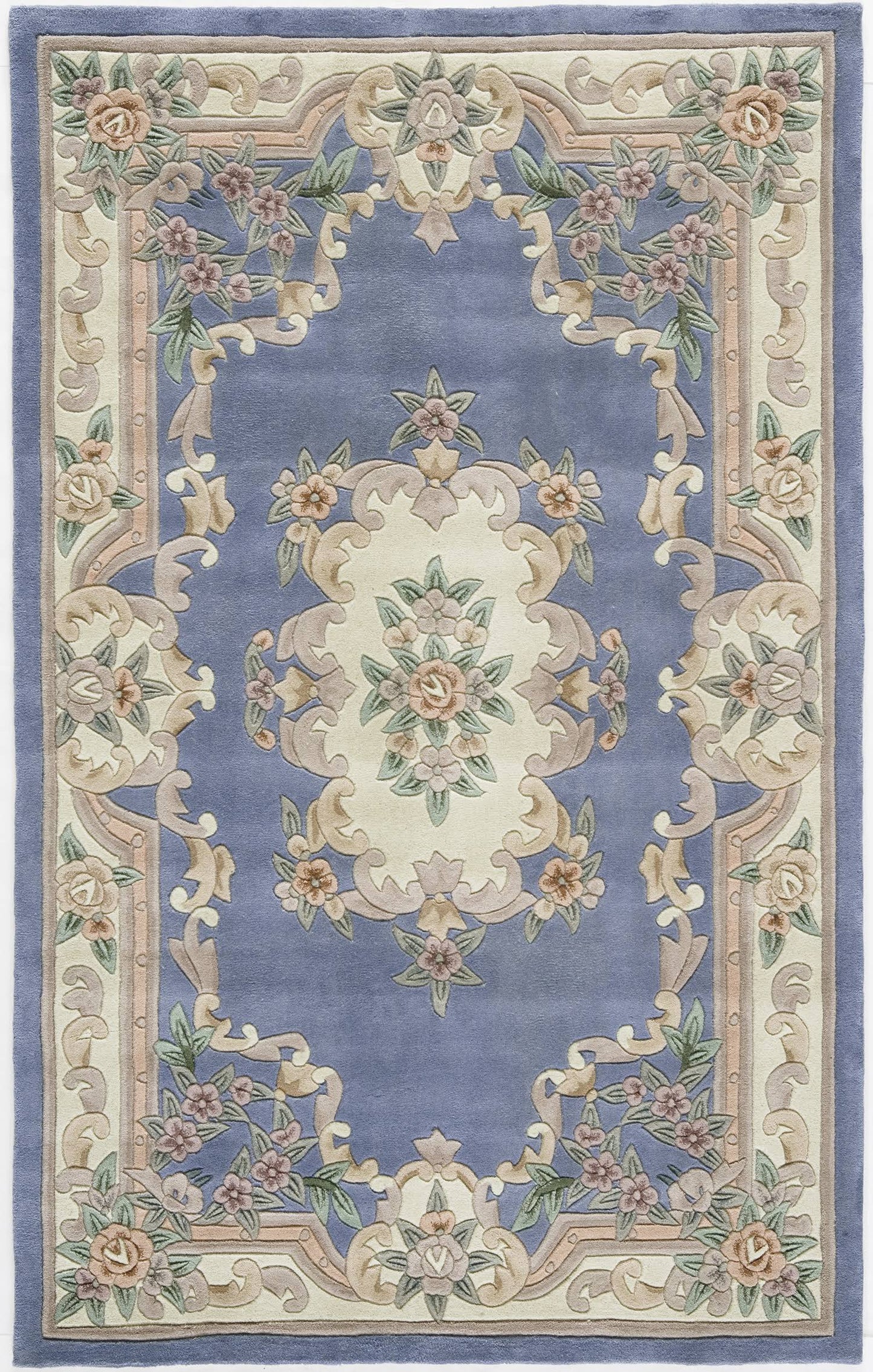 Rugs America New Aubusson Light Blue Area Rug; Round 6 AZJ0_S2MHZ66