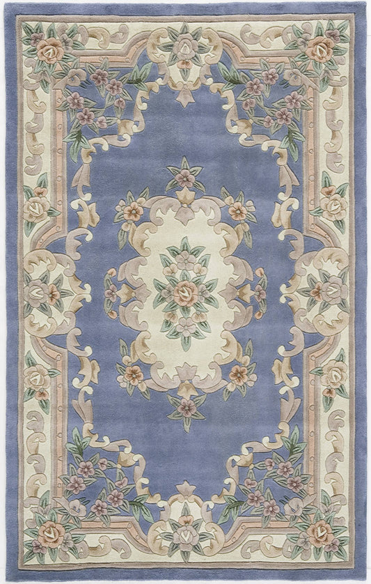 Rugs America New Aubusson Light Blue Area Rug; Round 6 AZJ0_S2MHZ66