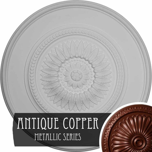 41 1/8x22OD x 2 1/2x22P Large Floral Ceiling Medallion, Hand-Painted Copper Penny CCY0_L6HFD71