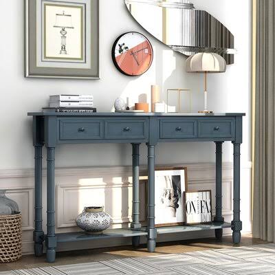 Console Table Sofa Table Easy Assembly with Two Storage Drawers and Bottom Shelf for Living Room, Entryway (Ivory White) Canora  SRZ4_R9ZSE85