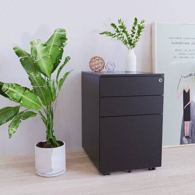 3-Drawer Mobile Vertical Filing Cabinet Inbox Zero Color: Black BIM4_Y6FOL82