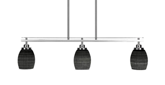 Toltec Lighting 2636-BN-4029 Odyssey 3 Island Light shown in Brushed Nickel Finish with 5 Black Matrix Glass XFW6_X7EGO27