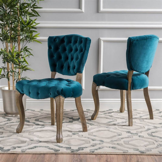 Best Selling Home Tufted New Velvet Dining Chair in Dark Teal - Set of 2 EZE8_V0XYP08