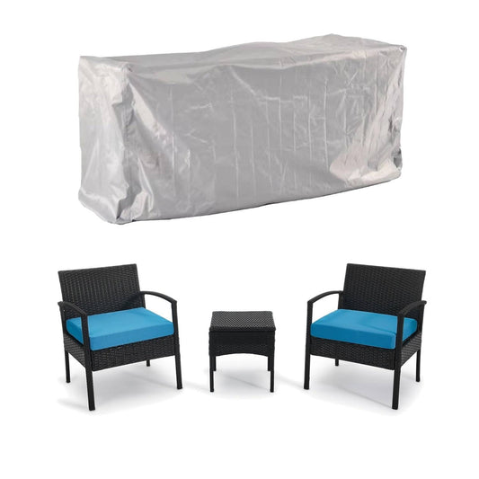 Grearden 3 Piece Outdoor Patio Wicker Bistro Chat Set with Cushions - Blue + Cover VHK9_K3KUT95