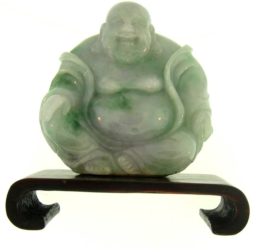 Natural Carved Green  Lavender Jadeite Jade Seated Buddha Statuary w/ Wooden Stand LNE8_M4MNR20