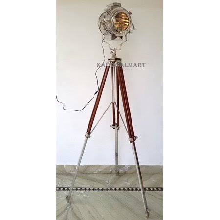 Hollywood Chrome Finish Wooden Tripod Floor Lamp Search Light for Living Room by NauticalMart HA3T6W2 DFX0_R7AIM50