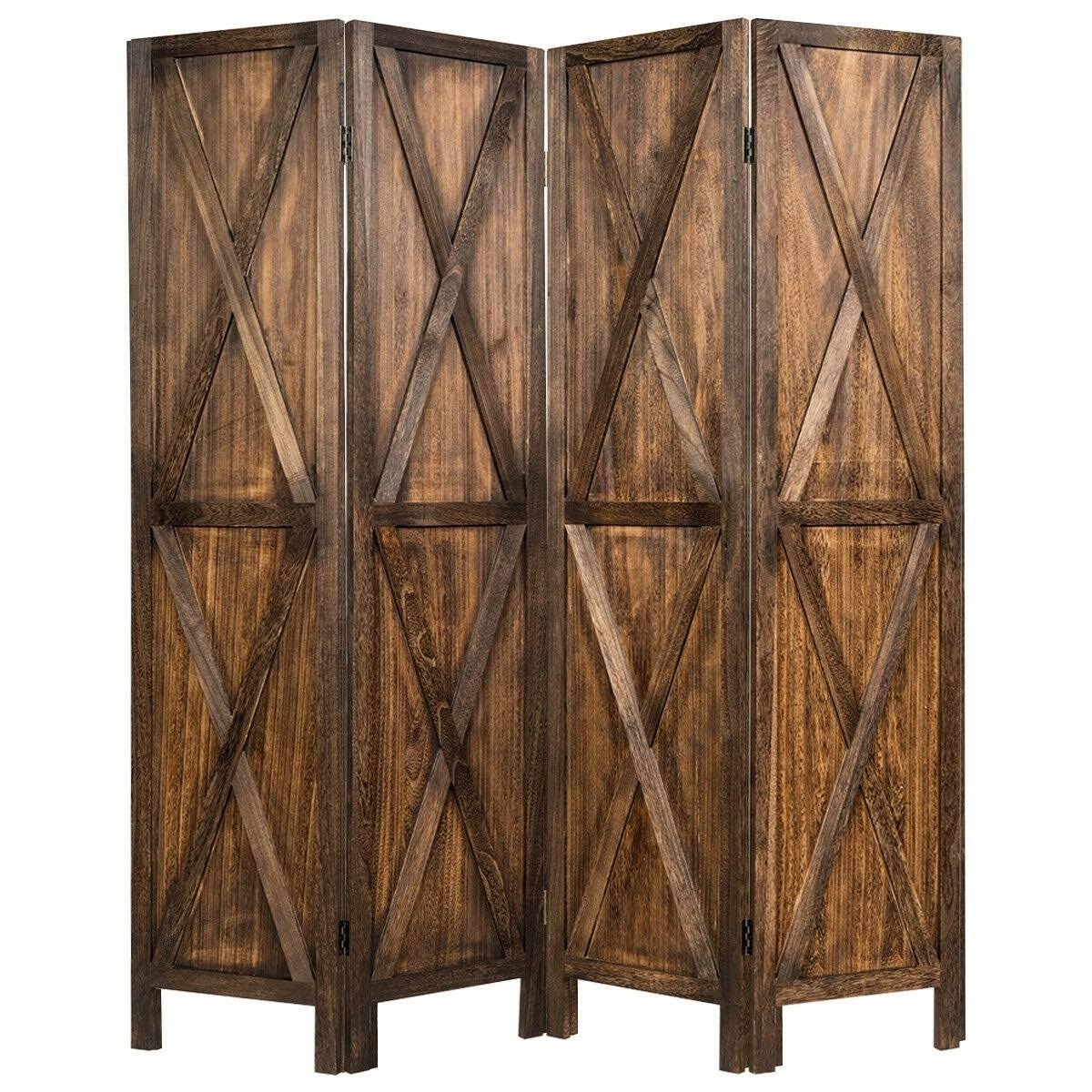 5.6 ft 4 Panels Folding Wooden Room Divider - Brown ICL0_N1TVV51