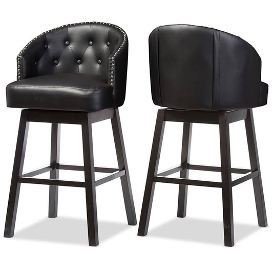 Bowery Hill 31x22 Faux Leather Tufted Swivel Bar Stool in Black (Set of 2) NAQ0_K0ZLA77