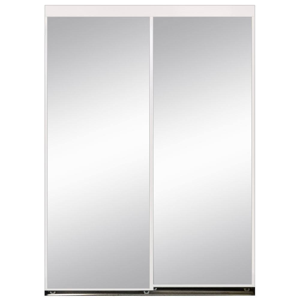 Custom Door and Mirror 36 in. x 80 in. Aluminum Framed Mirror Interior Closet Sliding Door with White Trim YCT3_O5YFE10