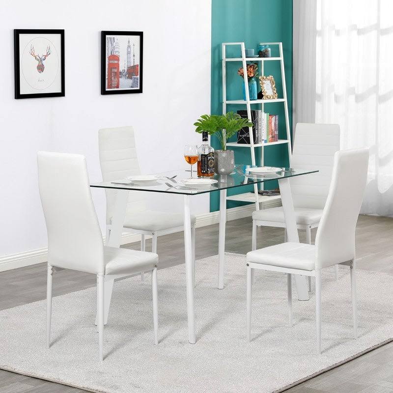 Stripping Texture High Backrest Chairs Dining Set (Set of 5) - White TRN4_D6AMV97