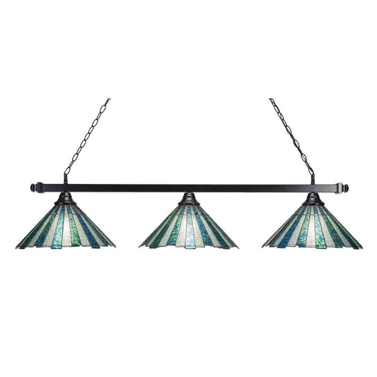 16 in. 3-Light Bar Black Finish Billard Light with Sea Ice Art Glass BHM7_H0JFA12