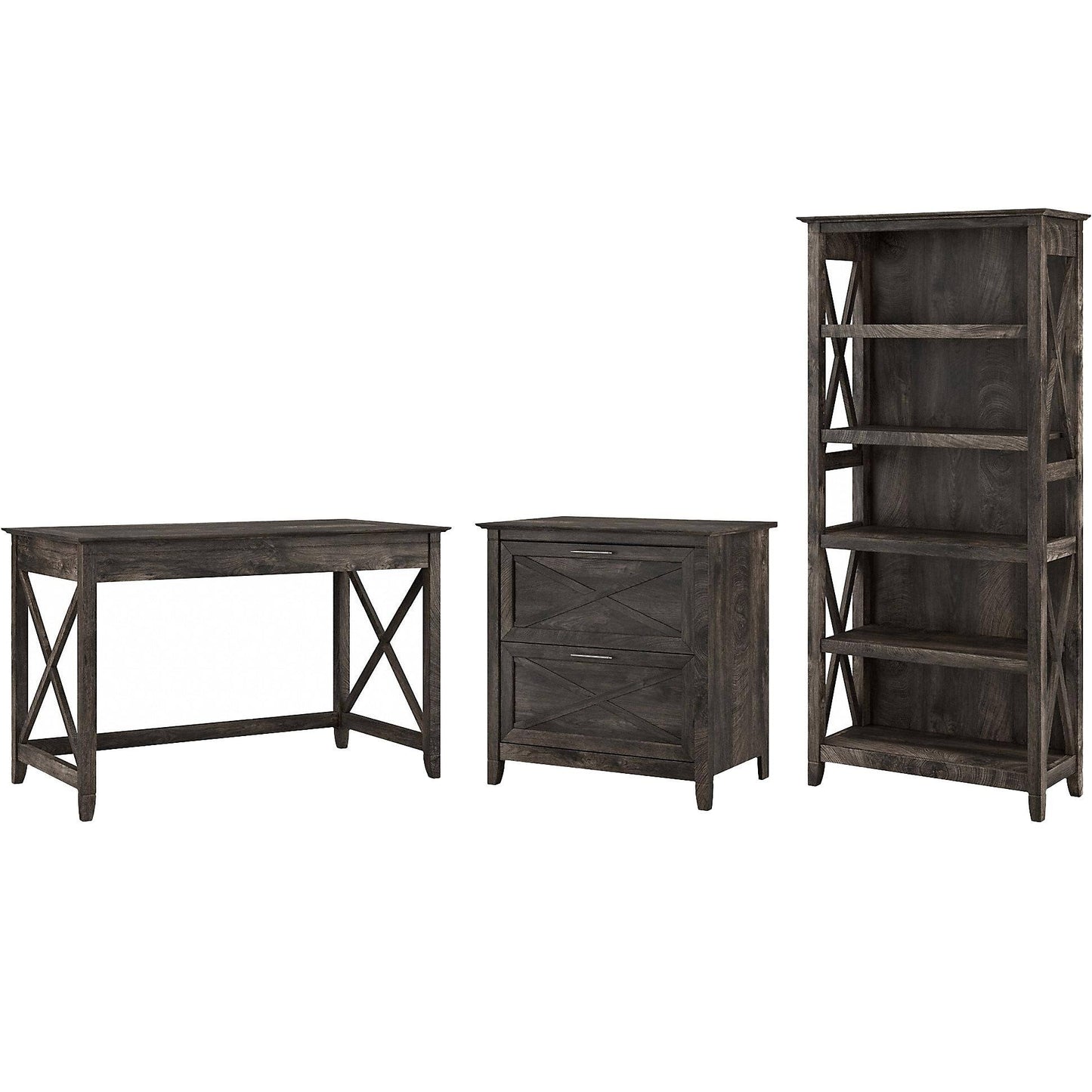 Bush Furniture 48x22W Writing Desk with 2 Drawer Lateral File Cabinet and 5 Shelf Bookcase XHR0_R2SDU62