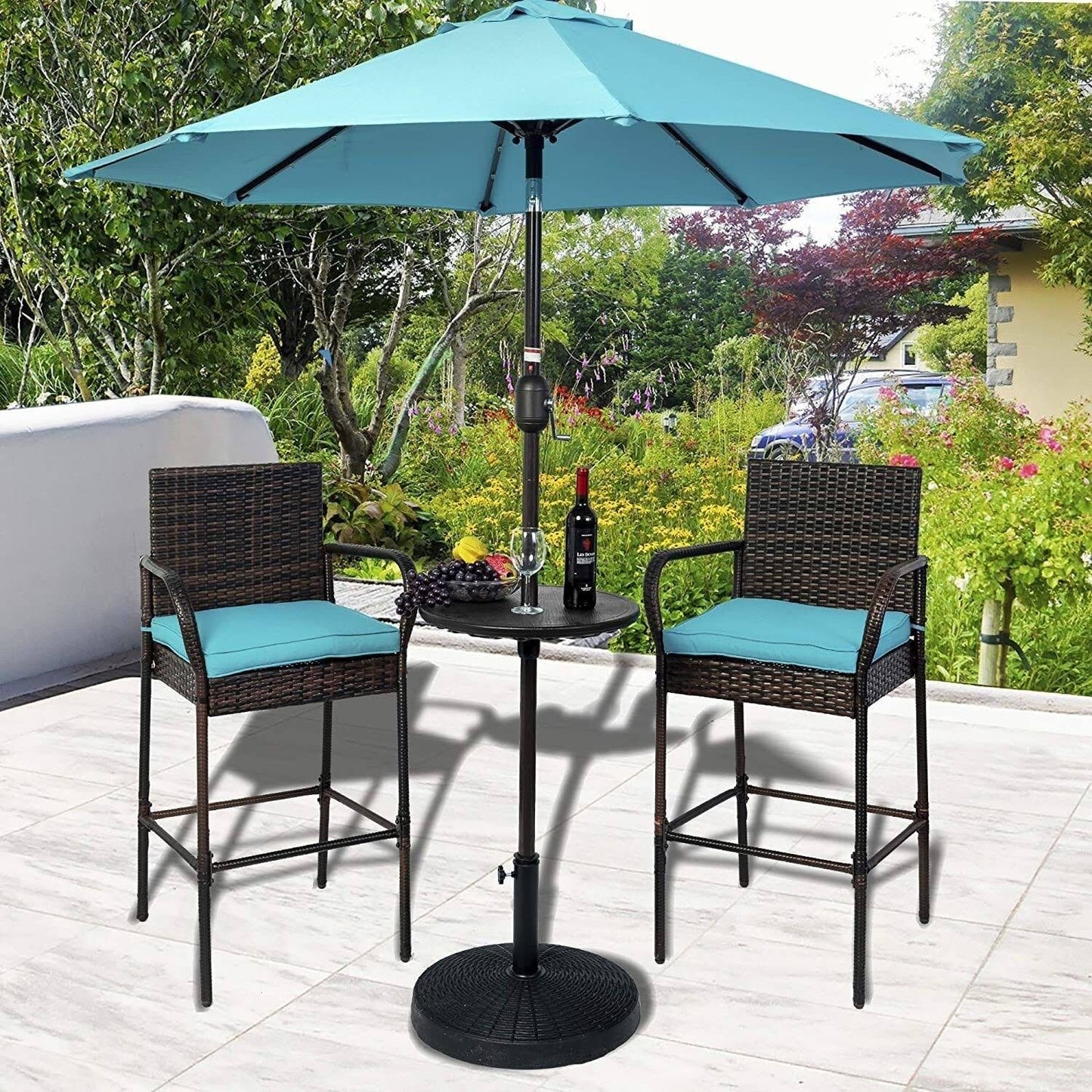 Brown 2 Piece Wicker Bar Stools Rattan Patio Arm Chair - Set of 2 XQN3_D2NNH17