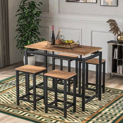 Gjoko 5 - Piece Counter Height Dining Set Latitude Run Table Top Color: Brown, Chair Color: Brown NVI1_Q2VPQ21