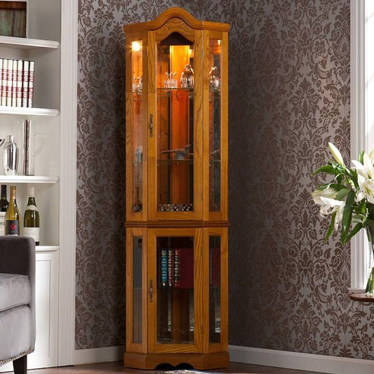 Gracewood Hollow SEBBAR Oak Lighted Display Curio Cabinet - Golden Oak PGQ7_P7UGT38